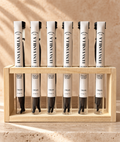 Luna Vanilla retail display stand with six tubes of Comoros Bourbon vanilla beans